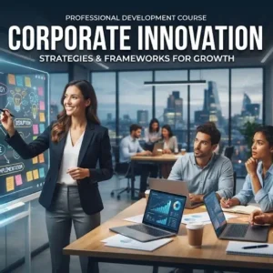 Modern educational image for Corporate Innovation course with creativity and organizational agility visuals