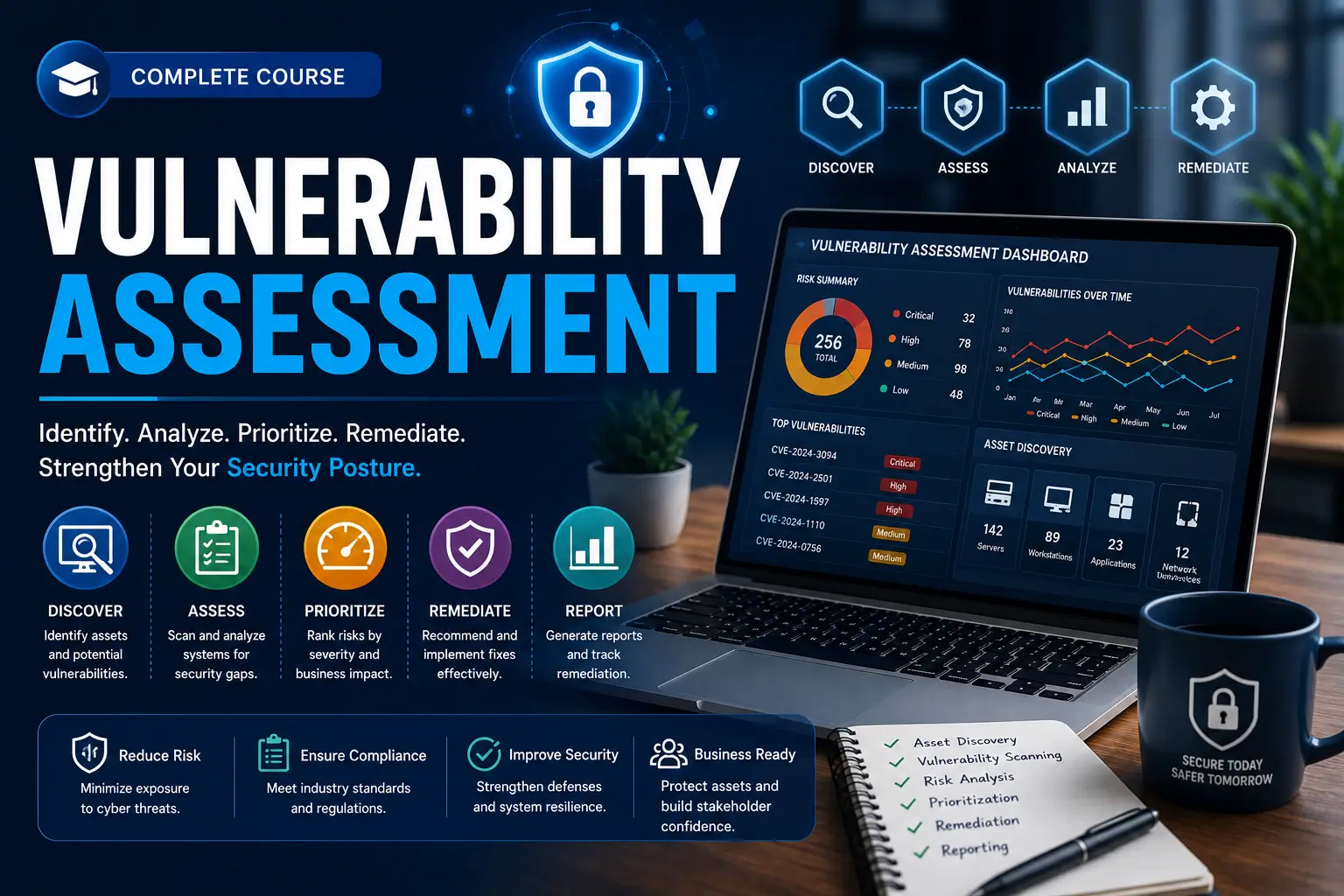 Vulnerability Assessment course teaching risk analysis, scanning, and remediation skills.