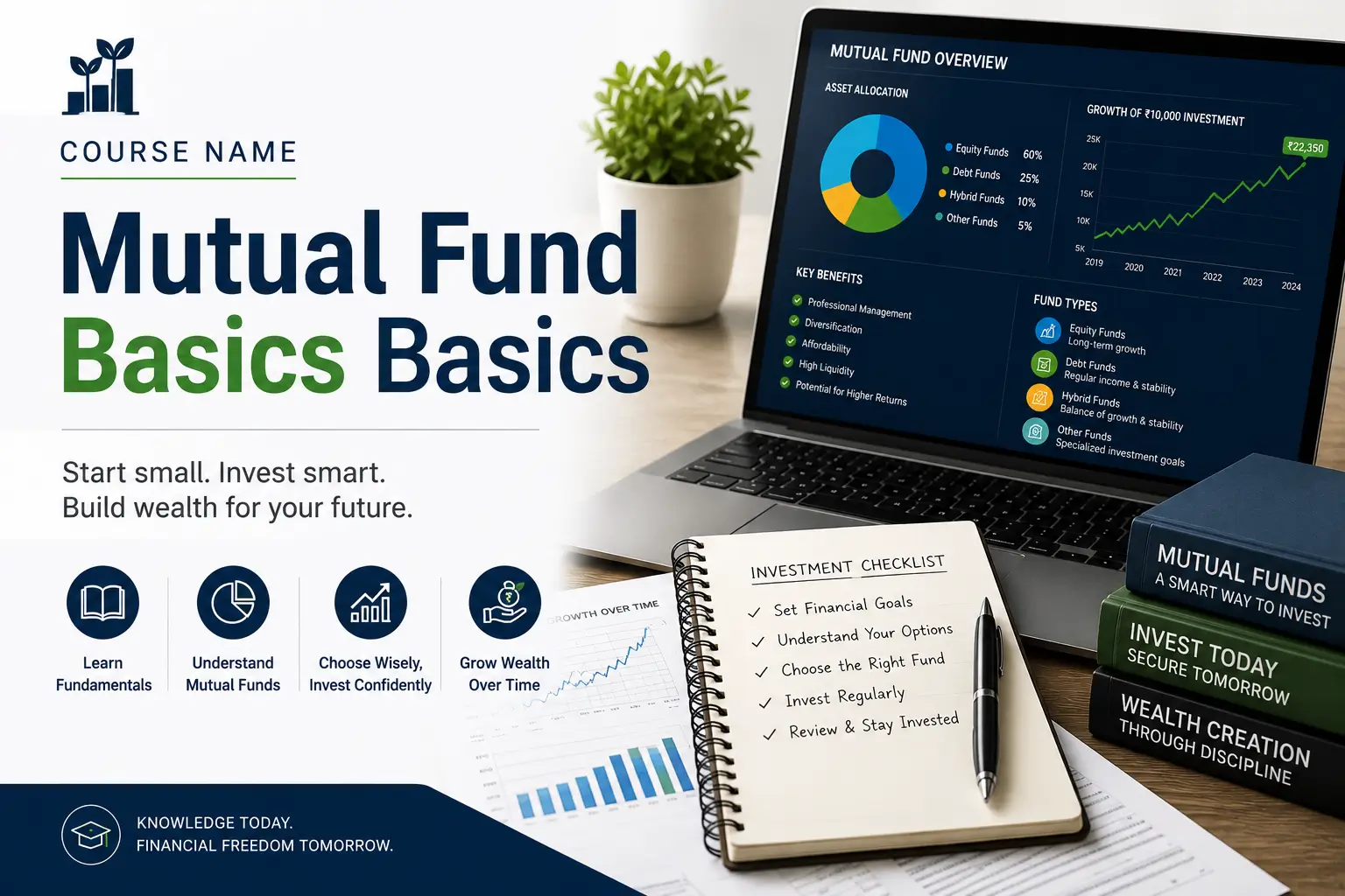 High-quality educational course image showing Mutual Fund Basics Basics with investment and finance visuals.