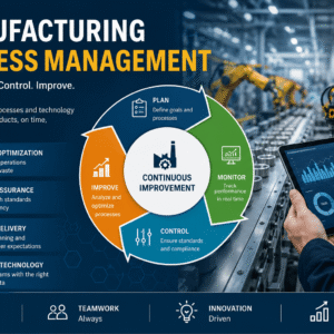 Students learning manufacturing process management, production planning, and factory operations