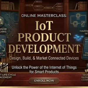 High-quality educational course image for IoT Product Development with smart device and technology visuals.