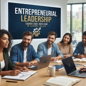 Modern educational image for Entrepreneurial Leadership course with innovation and leadership visuals