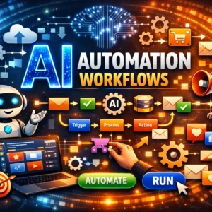 Professional AI Automation Workflows course image with futuristic automation and AI visuals