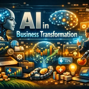 Educational banner for AI Business Transformation course with business and technology visuals
