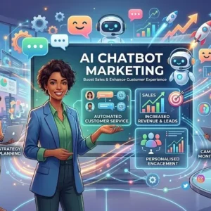 Professional AI Chatbot Marketing course image with chatbot and digital marketing visuals