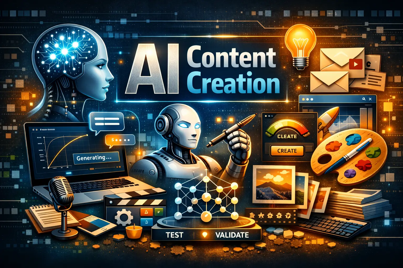 Educational banner for AI Content Creation course with creative and technology visuals
