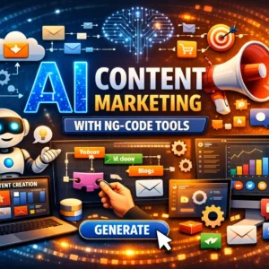Professional AI Content Marketing course image with digital marketing and AI visuals