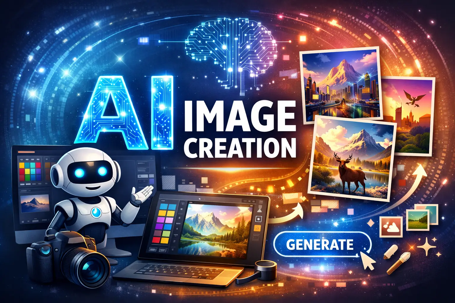 Professional AI Image Creation course image with futuristic AI and design visuals