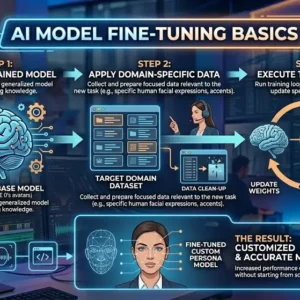 Educational banner for AI Model Fine‑Tuning Basics course showing neural networks and optimization visuals