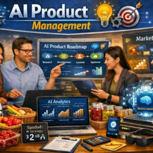 AI Product Management course showing professionals collaborating on AI-driven product strategies