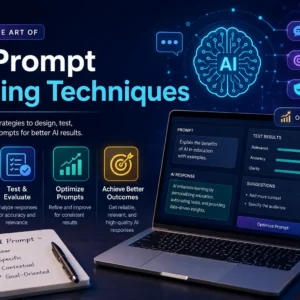 Professional AI Prompt Testing Techniques course image with AI and workflow visuals