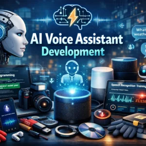 Professional AI Voice Assistant Development course image with smart devices and voice technology visuals