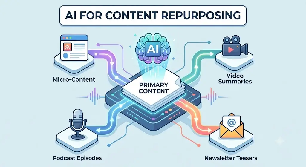 Professional course image for AI for Content Repurposing with digital visuals