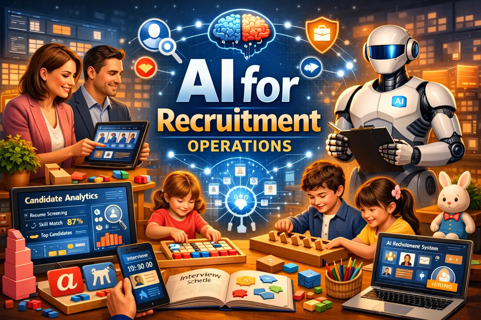 Professional AI for Recruitment Operations course image with HR automation and candidate analytics visuals