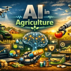 Educational banner for AI in Agriculture course with farming and technology visuals