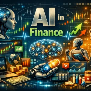 Educational banner for AI in Finance course with financial and technology visuals