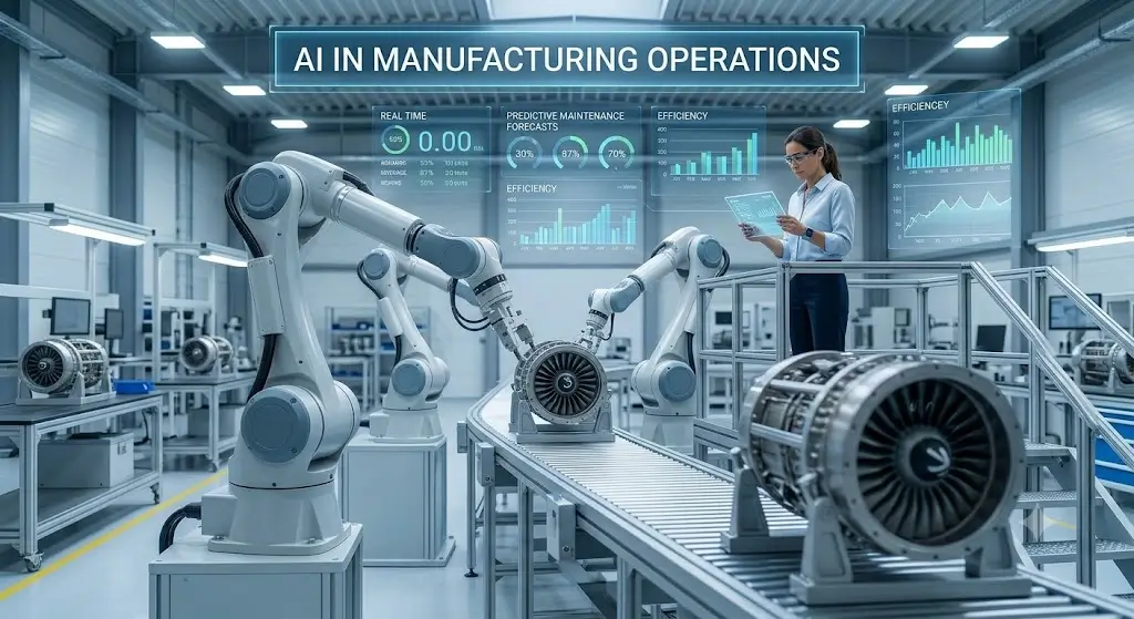 Professional course image for AI in Manufacturing Operations with factory visuals