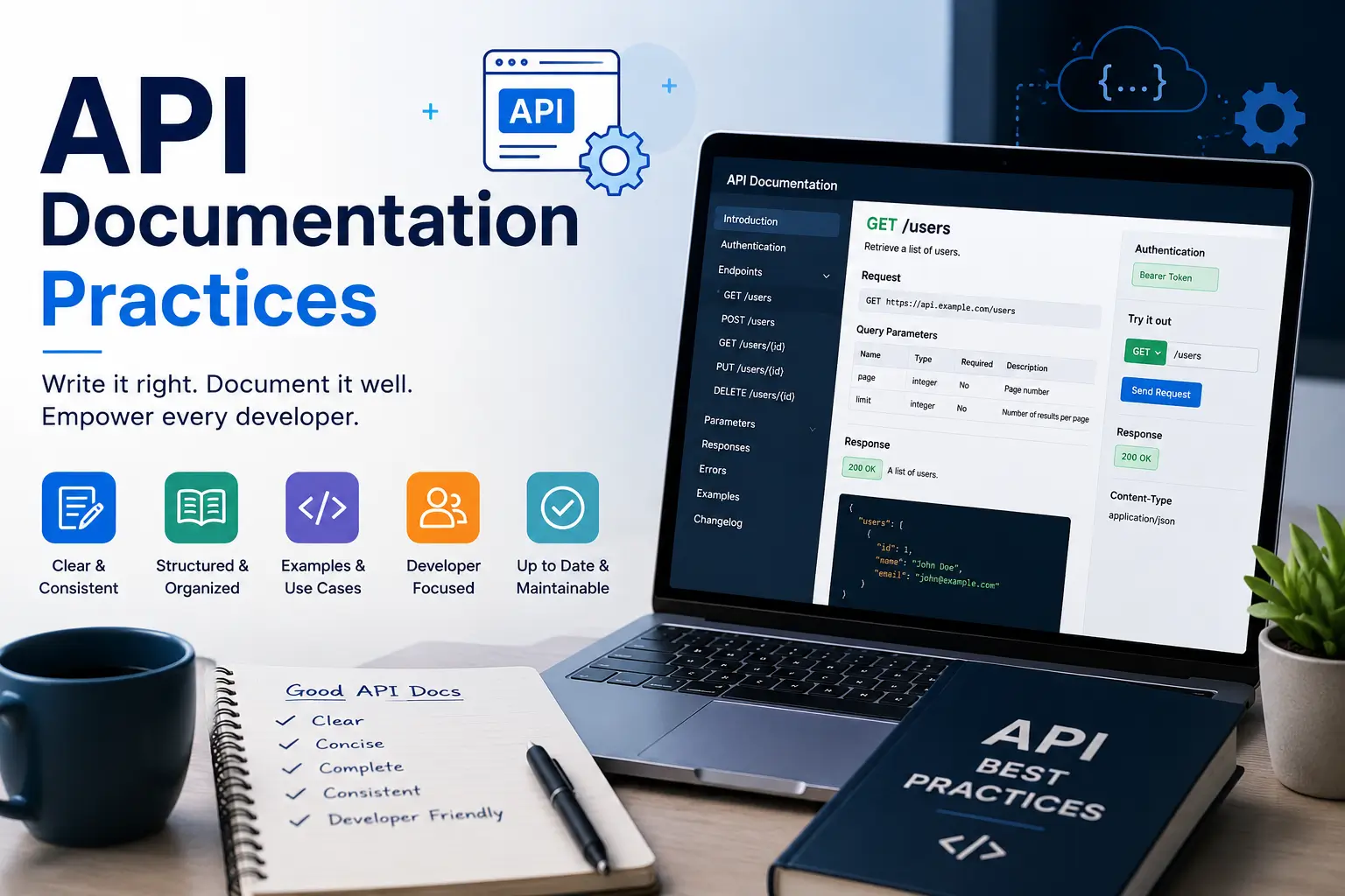 Professional course image for API Documentation Practices with developer visuals