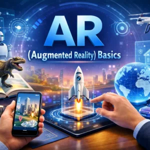 Professional AR (Augmented Reality) Basics course image with holographic visuals and 3D models