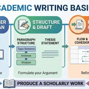Professional Academic Writing Basics course image with research and writing visuals