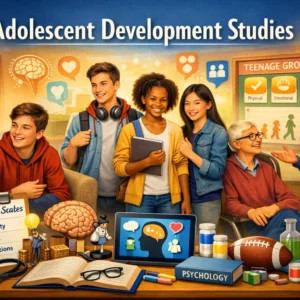 Professional Adolescent Development Studies course image with teenagers and learning visuals