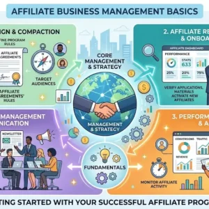 rofessional Affiliate Business Management Basics course image with marketing and partnership visuals