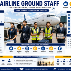 Students learning airline ground staff skills, airport operations, and passenger services