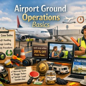 Educational course image for Airport Ground Operations Basics with airport and aviation visuals