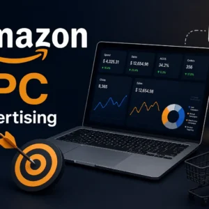 High-quality Amazon PPC Advertising banner with e-commerce and ad visuals