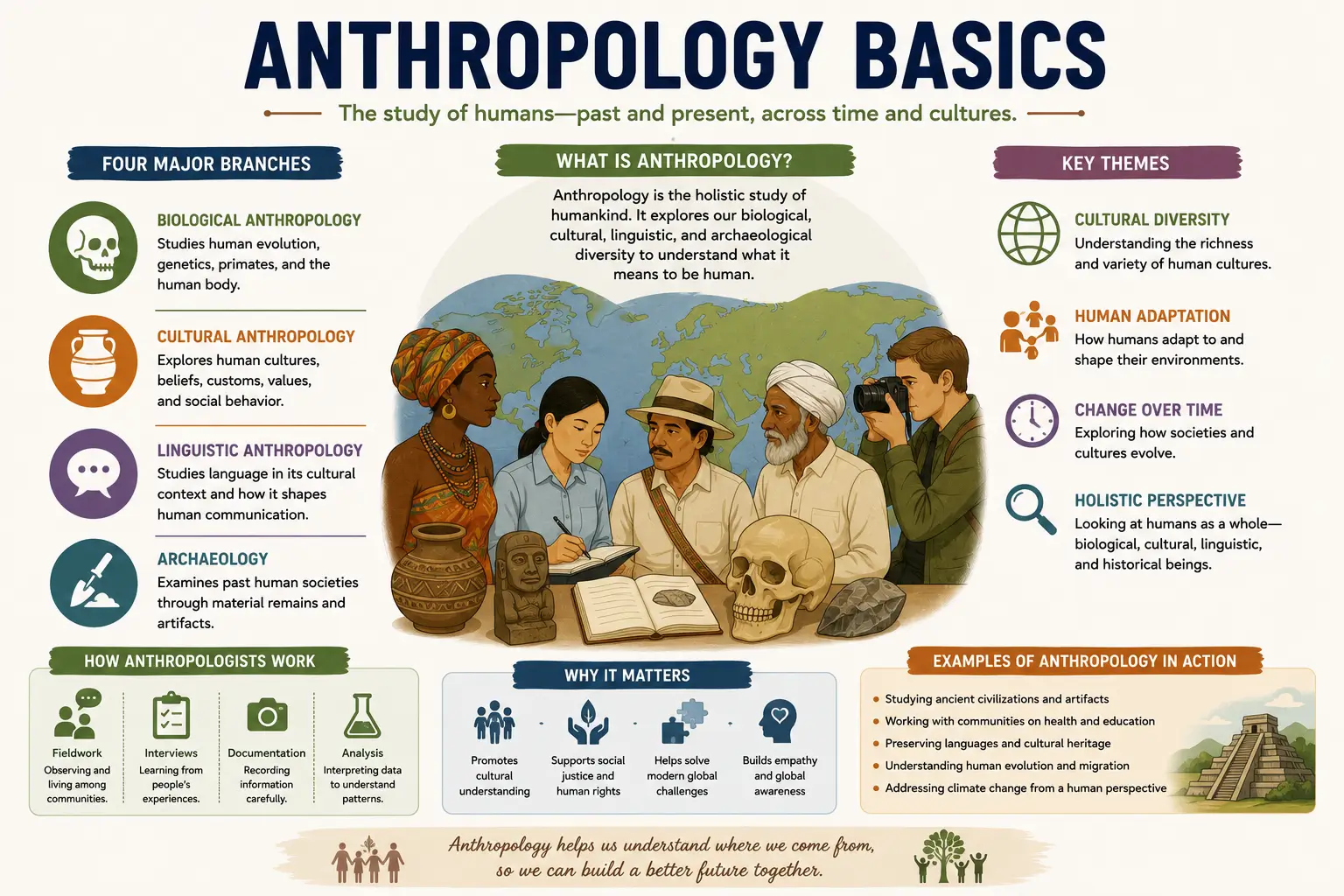 Professional Anthropology Basics course image with cultural and human evolution visuals