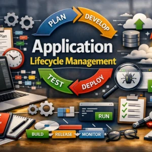 Professional course image for Application Lifecycle Management with lifecycle visuals