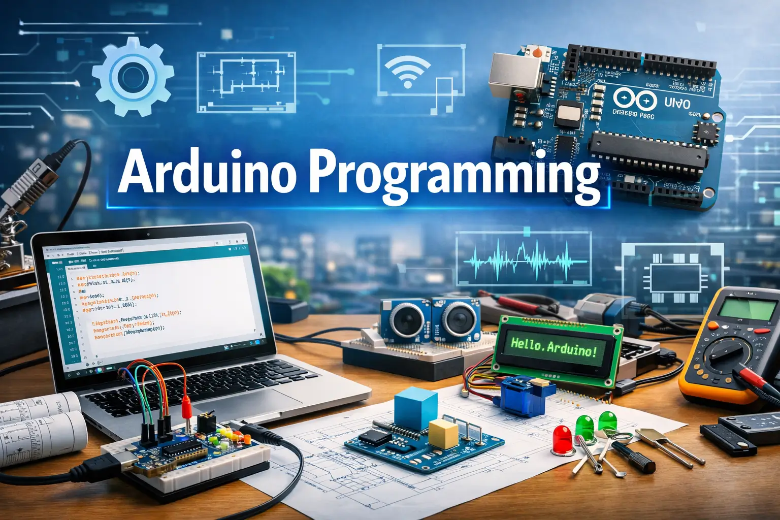 Professional Arduino Programming course image with coding and microcontroller visuals