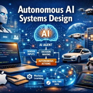 Professional Autonomous AI Systems Design course image with robotics and AI workflow visuals