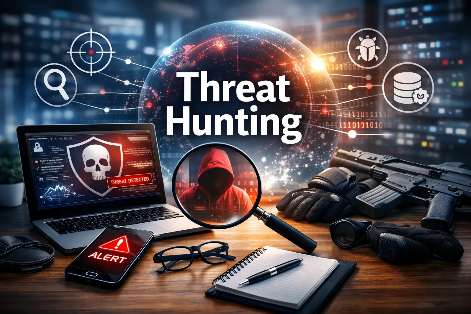 Professional educational image for Threat Hunting cybersecurity course