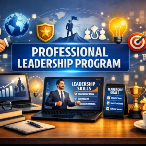 Modern educational image for Professional Leadership Program course with leadership and teamwork visuals