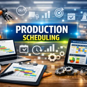 Modern e‑learning image showing Production Scheduling course visuals