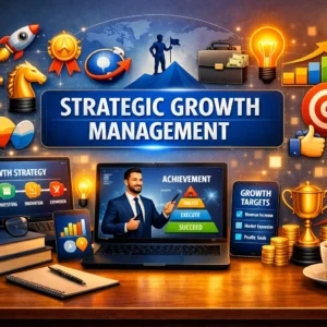 Modern educational image for Strategic Growth Management course with business growth and strategy visuals