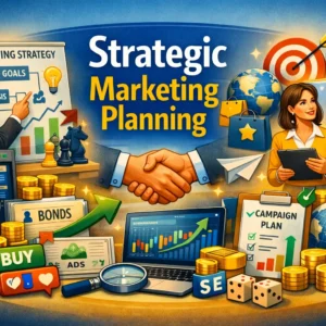 Strategic Marketing Planning course image with charts, targets, and campaign visuals