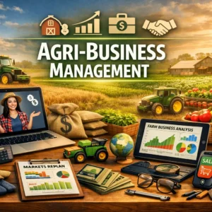 Professional e-learning image showing Agri-Business Management tools and visuals