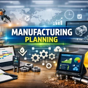 Modern e‑learning image showing Manufacturing Planning course visuals