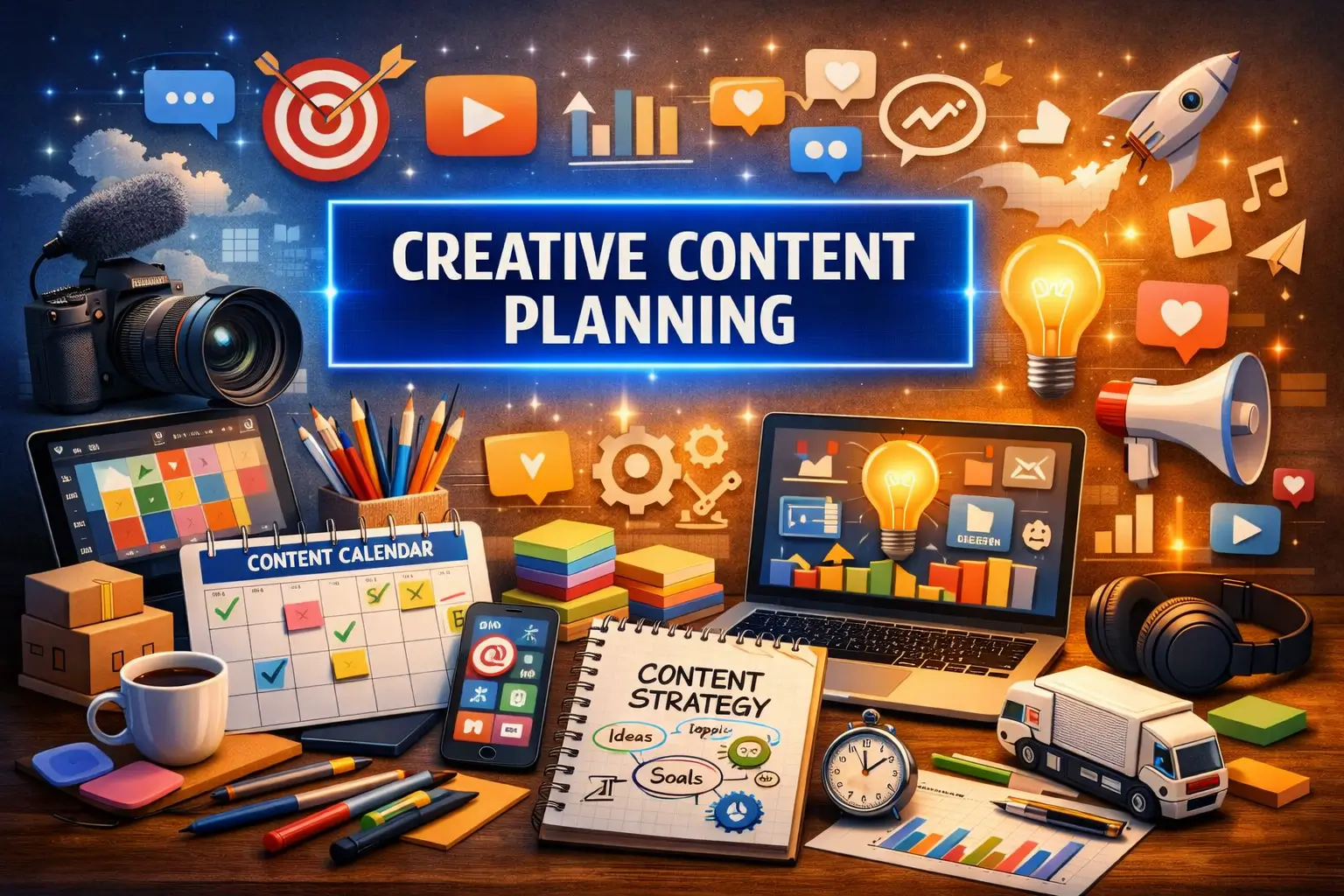 High-quality educational course image featuring Creative Content Planning with modern visuals