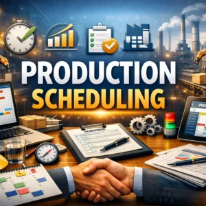High-quality educational course image for Production Scheduling with modern planning and workflow visuals.