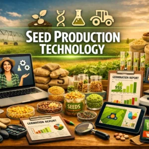 Professional e-learning image showing Seed Production Technology tools and visuals