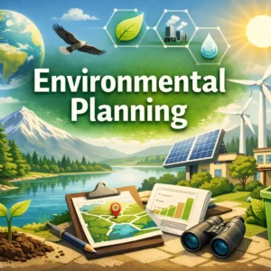 Modern educational image for Environmental Planning course with sustainability and renewable energy visuals