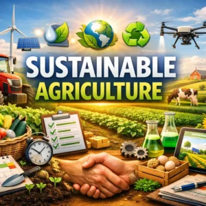 High-quality educational course image for Sustainable Agriculture with eco-friendly farming visuals.
