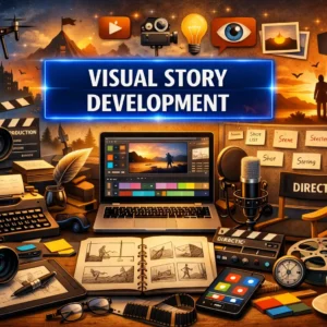 High-quality educational course image featuring Visual Story Development with cinematic visuals
