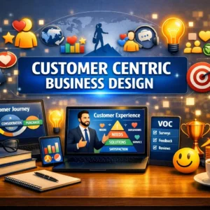 Modern educational image for Customer Centric Business Design course with customer experience and business visuals