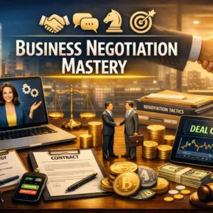 Professional e-learning image showing Business Negotiation Mastery tools and visuals