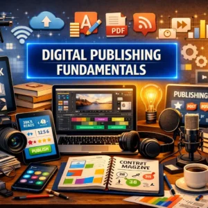 High-quality educational course image featuring Digital Publishing Fundamentals with modern visuals