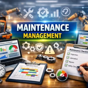 Modern e‑learning image showing Maintenance Management course visuals